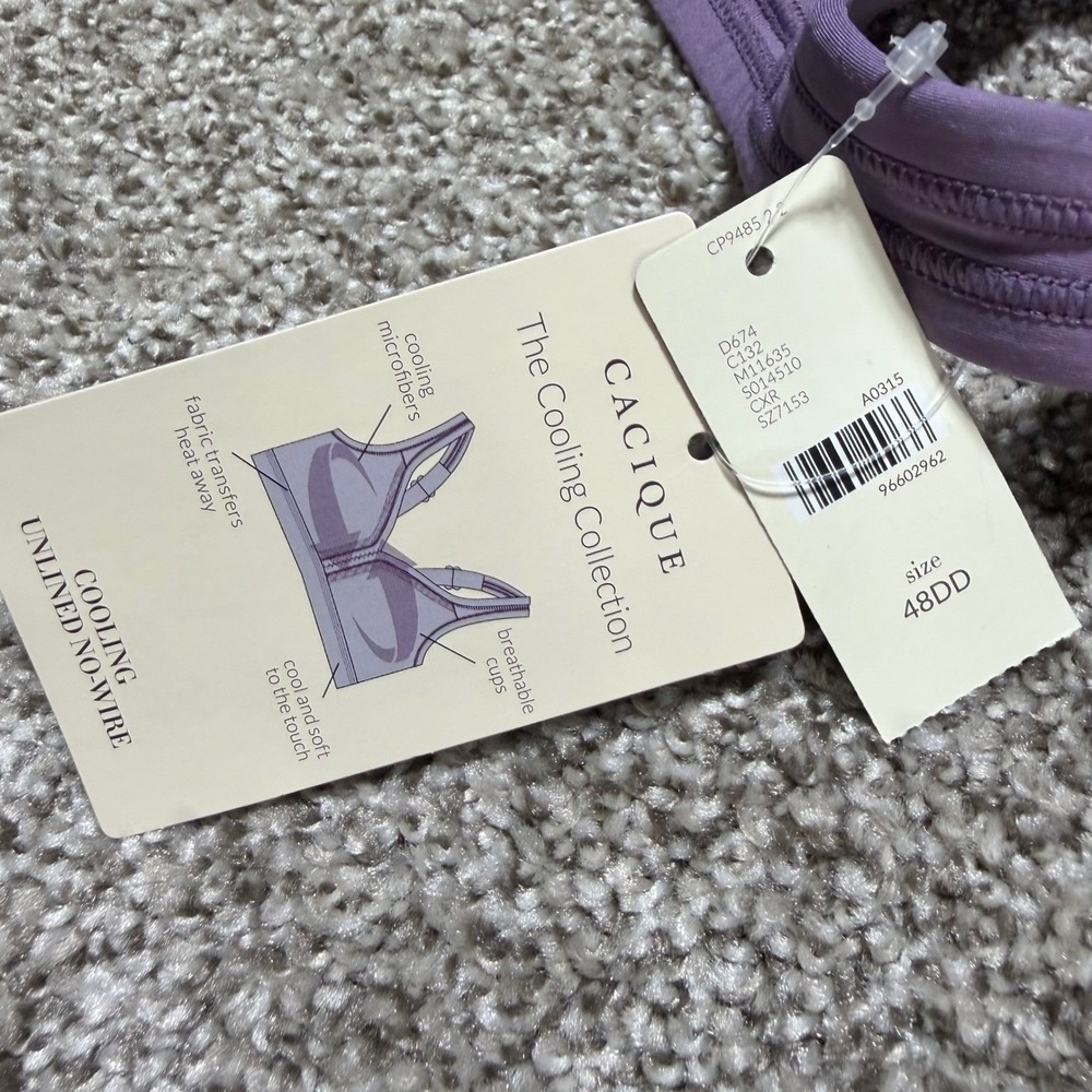 NEW Cacique 48DD Cooling Unlined Wireless Bra Full Coverage Purple Smooth